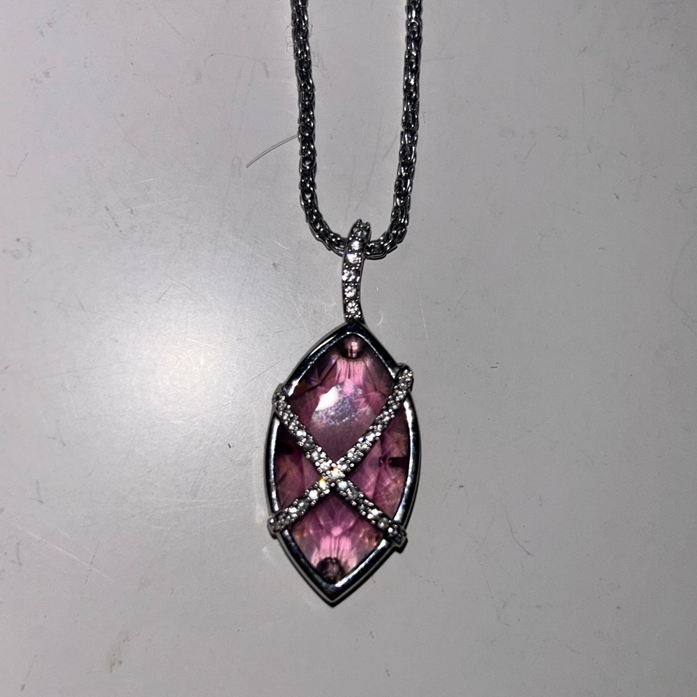 Vintage Swarovski pendant necklace marquise-cut purple amethyst-colored crystal